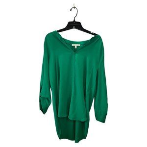 41 Hawthorn Tunic Top Green size M Roll Tab Sleeve V Neck Inverted Pleats
